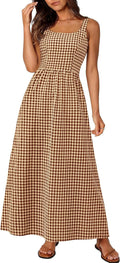 Women's Plaid Spaghetti Strap Maxi Dress - Flowy Summer Sundress Shoes