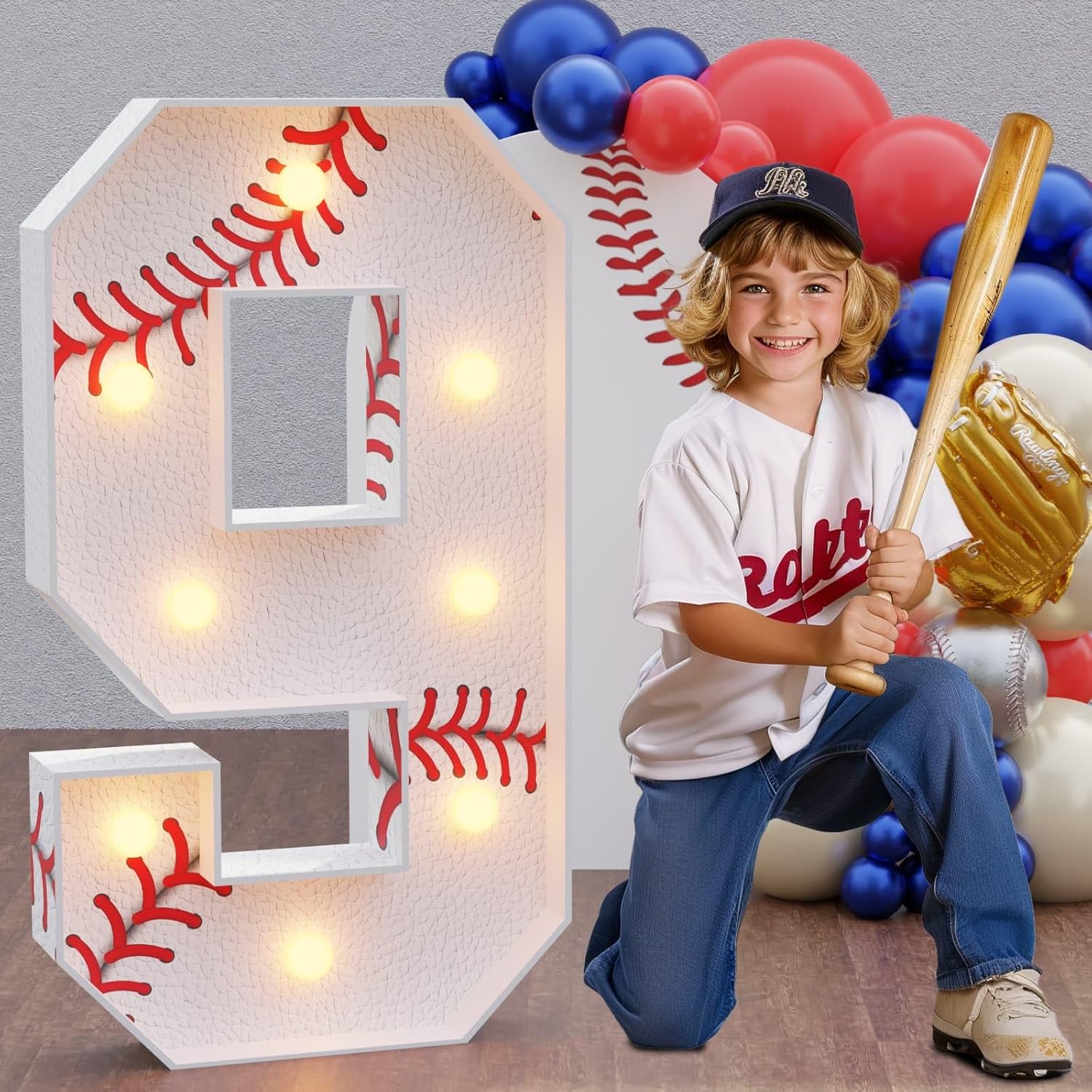 Marquee Numbers Baseball Birthday Decorations for 9th Party