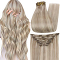 Full Shine Blonde Clip in Human Hair Extensions 18 in - Dimensional