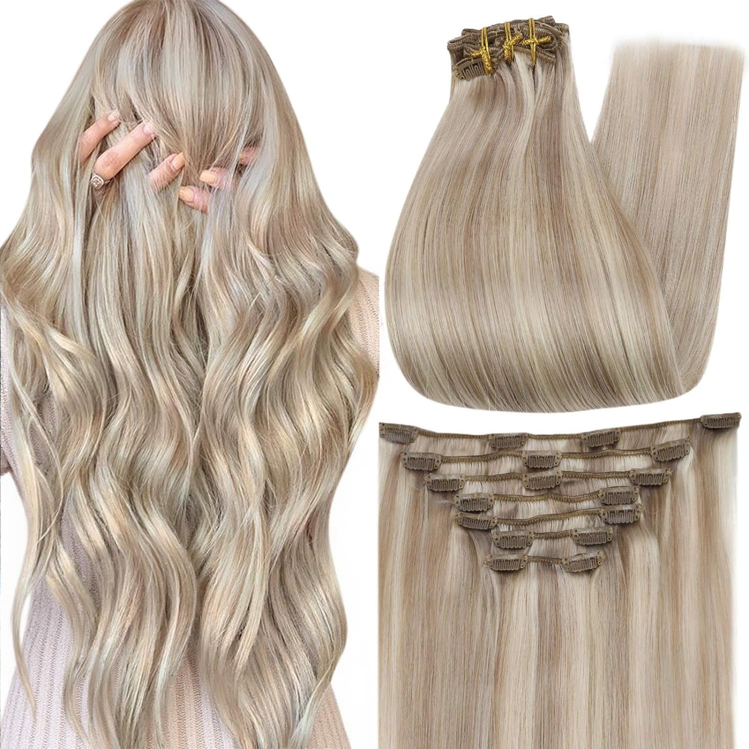 Full Shine Blonde Clip in Human Hair Extensions for Stunning Looks