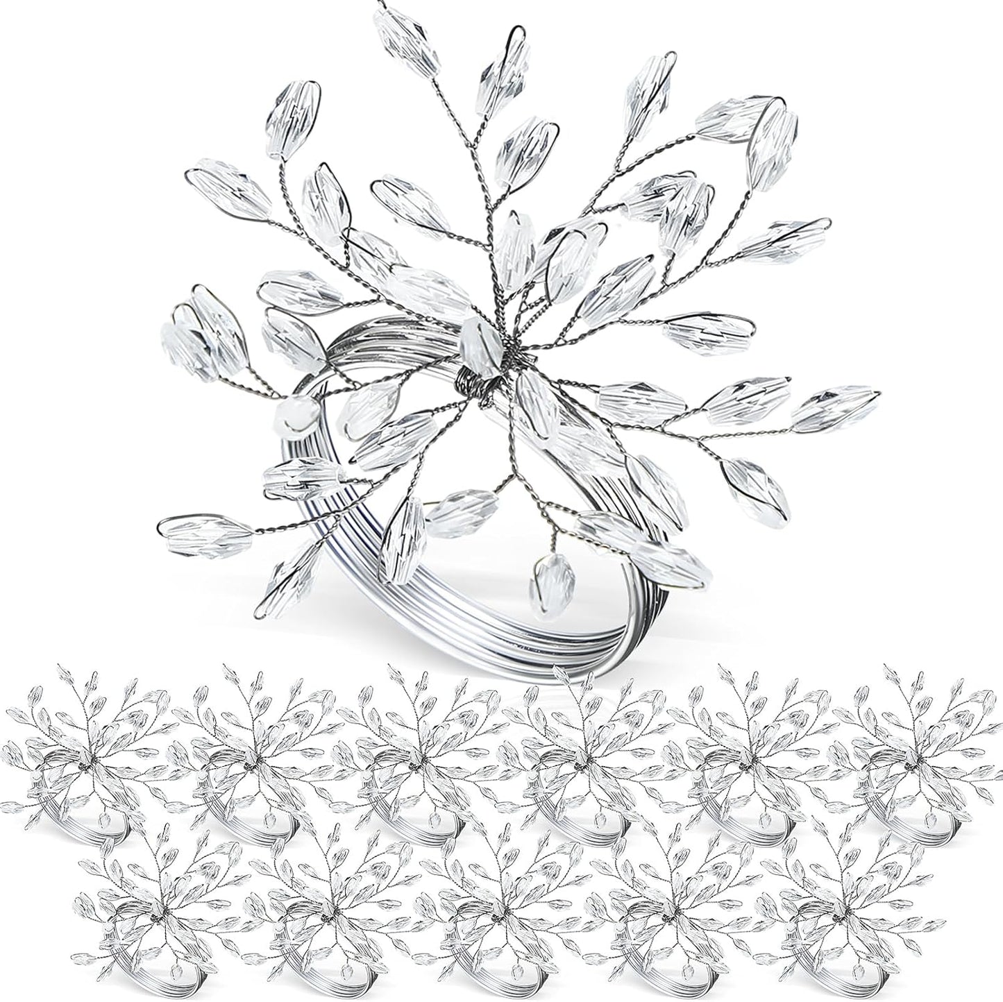 Handmade Crystal Leaf Napkin Rings Set of 18 for Parties