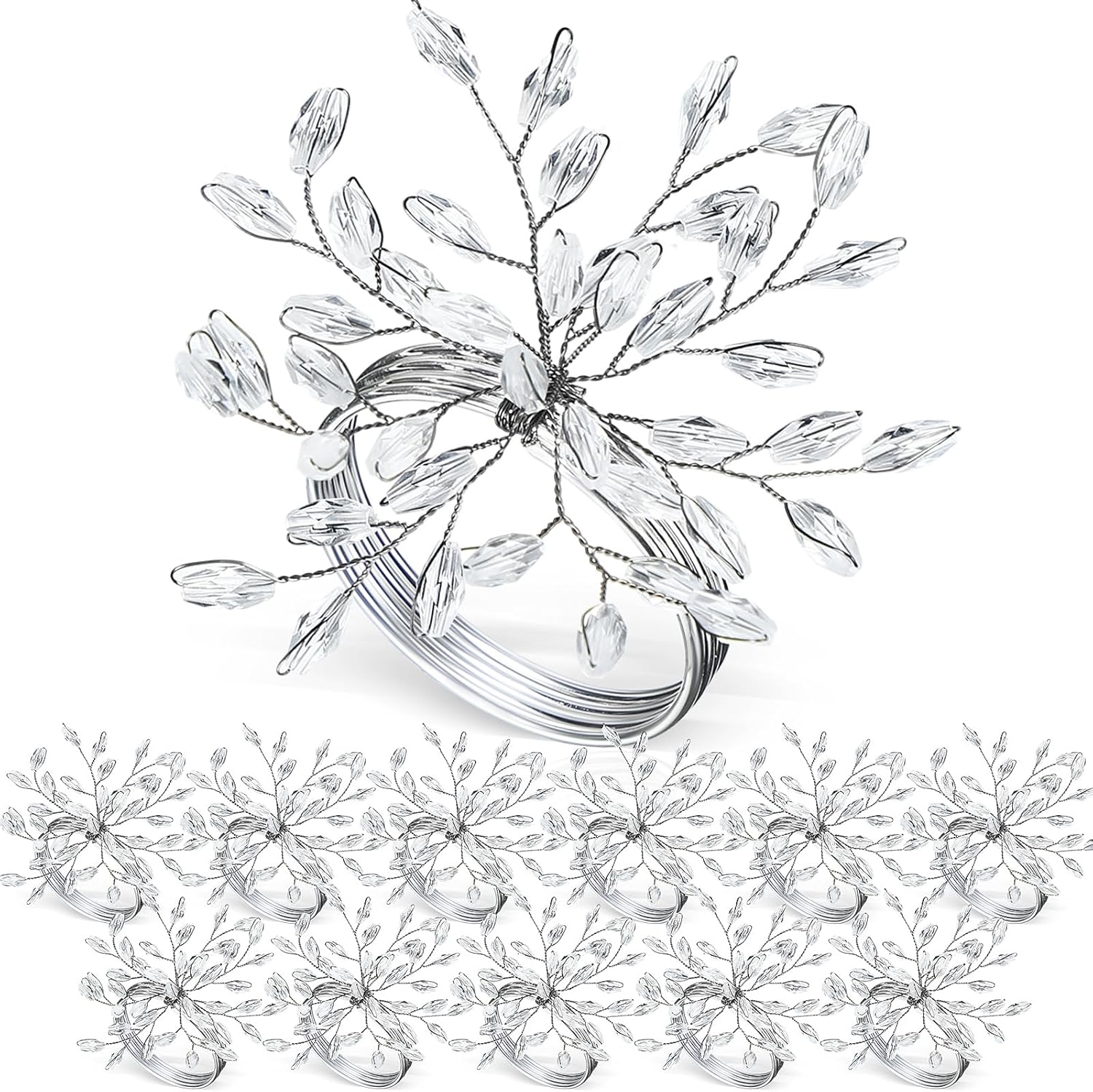 Handmade Crystal Leaf Napkin Rings Set of 18 for Parties
