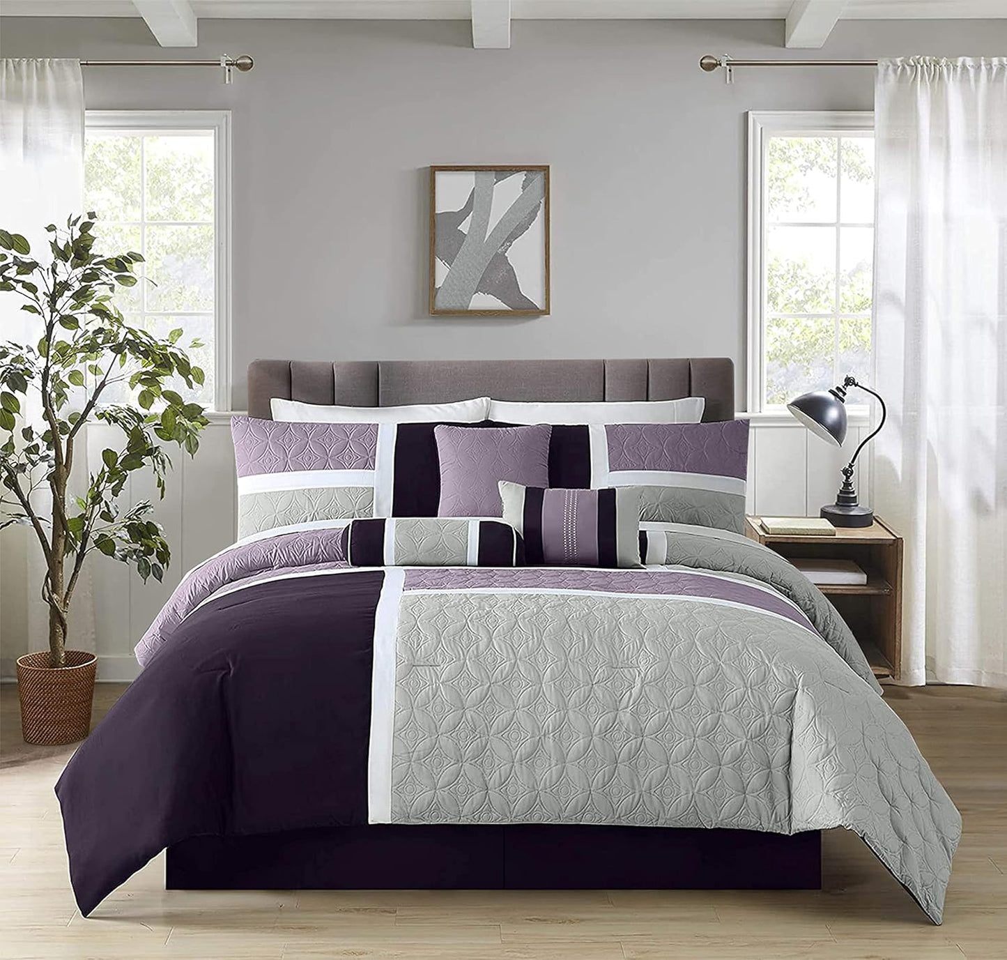 Upland 7-Piece Quilted Patchwork Comforter Set in Lavender/Gray