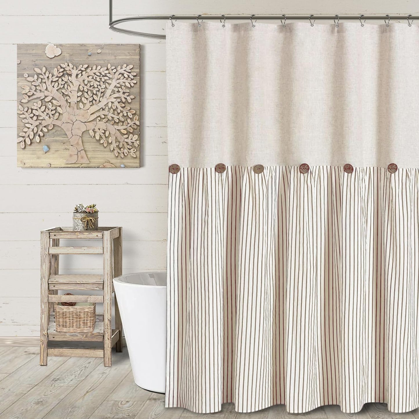 Awellife Beige Farmhouse Shower Curtain