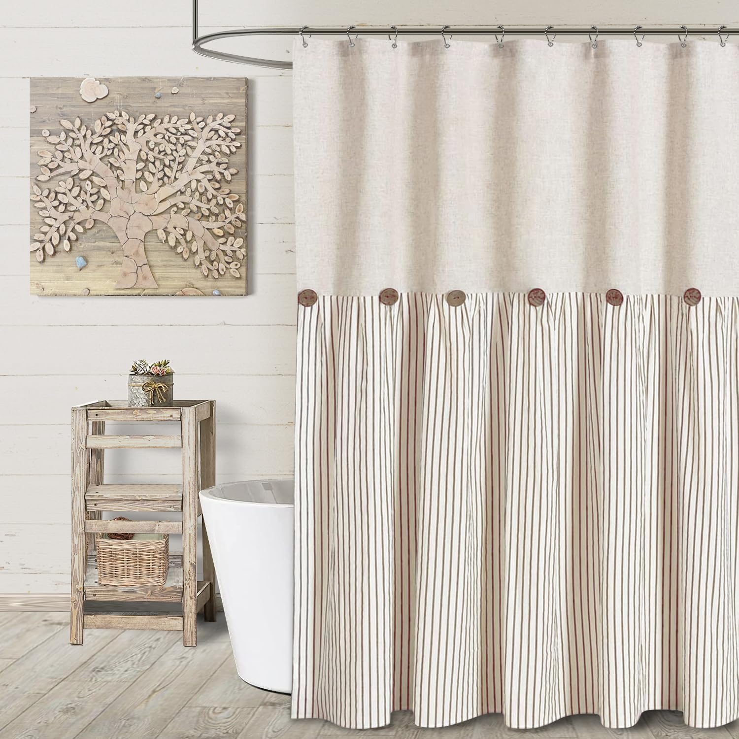 Awellife Beige Farmhouse Shower Curtain