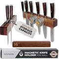 Walnut 16 in Magnetic Knife Holder for Wall - Double Row Storage