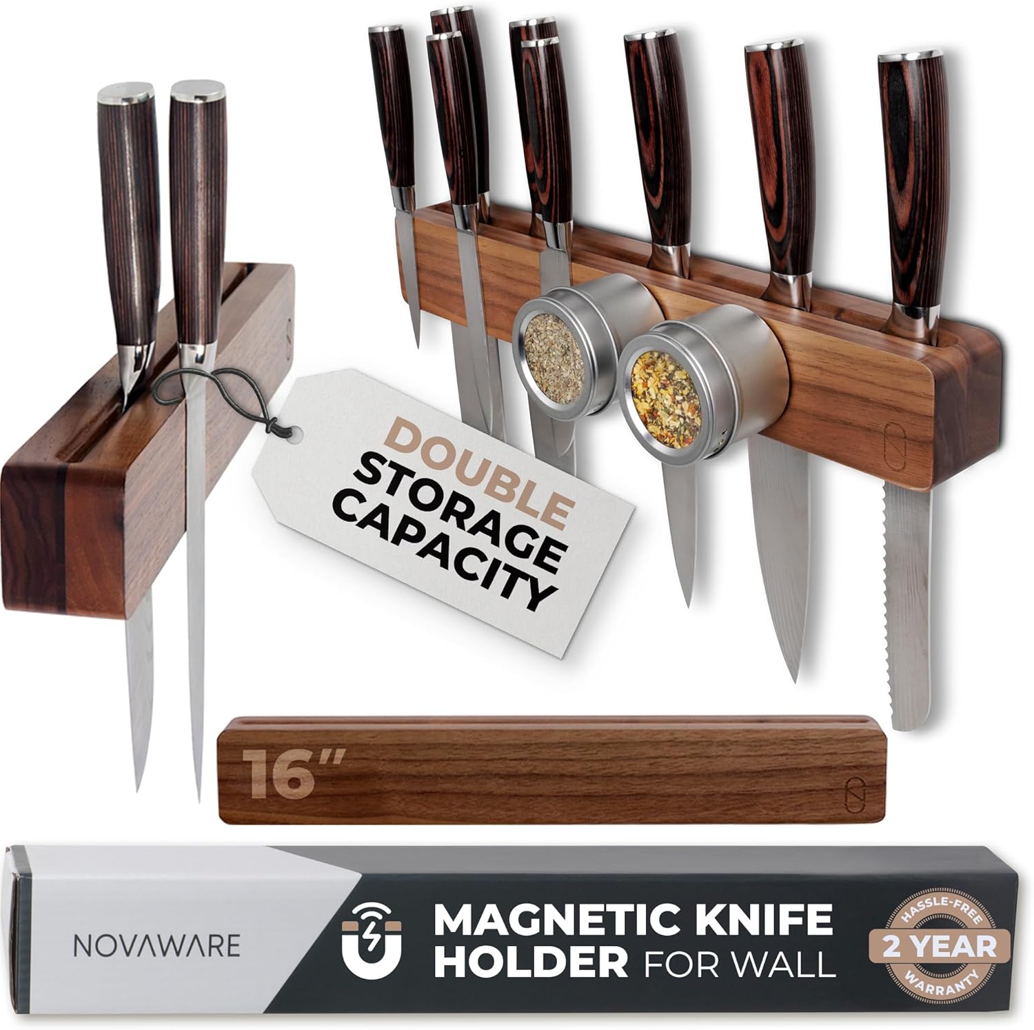 Magnetic Knife Holder 16in Walnut Wood for Kitchen Organization