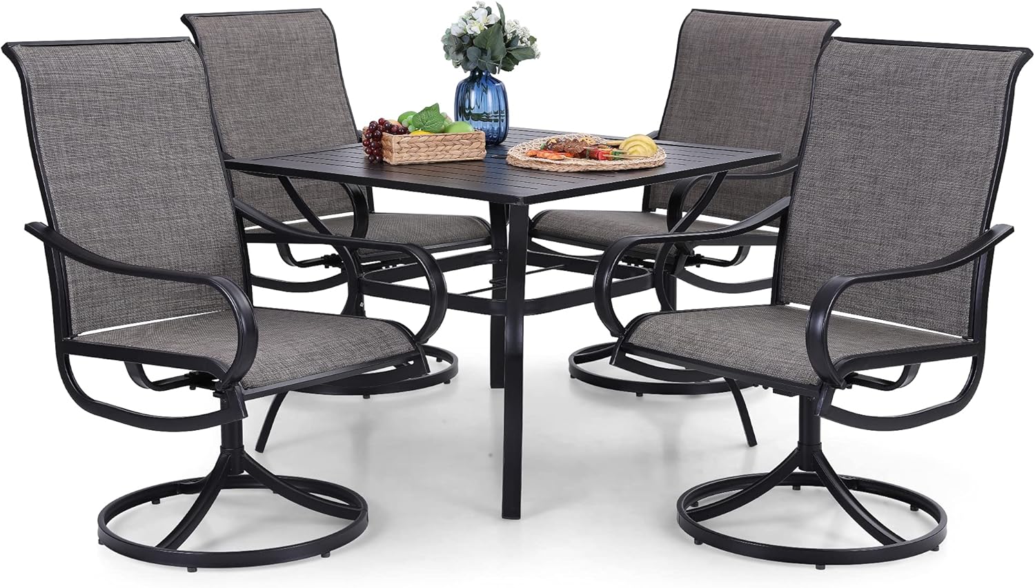 PHI VILLA 5 Piece Patio Dining Set with Swivel Chairs for Comfort