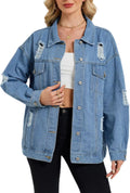 Women's Oversized Z-Blue Denim Jacket - Distressed Boyfriend Style