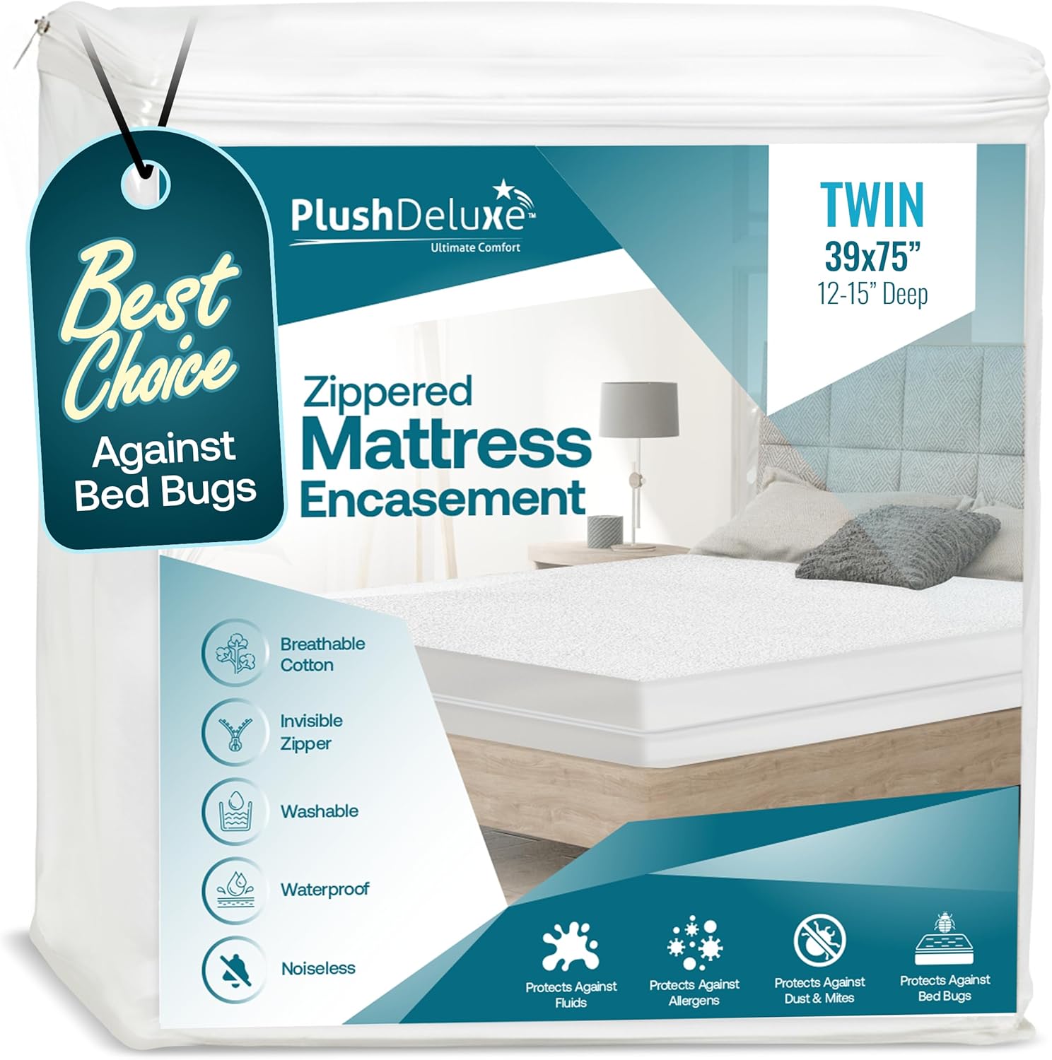PlushDeluxe Twin Size Premium Mattress Encasement for Comfort