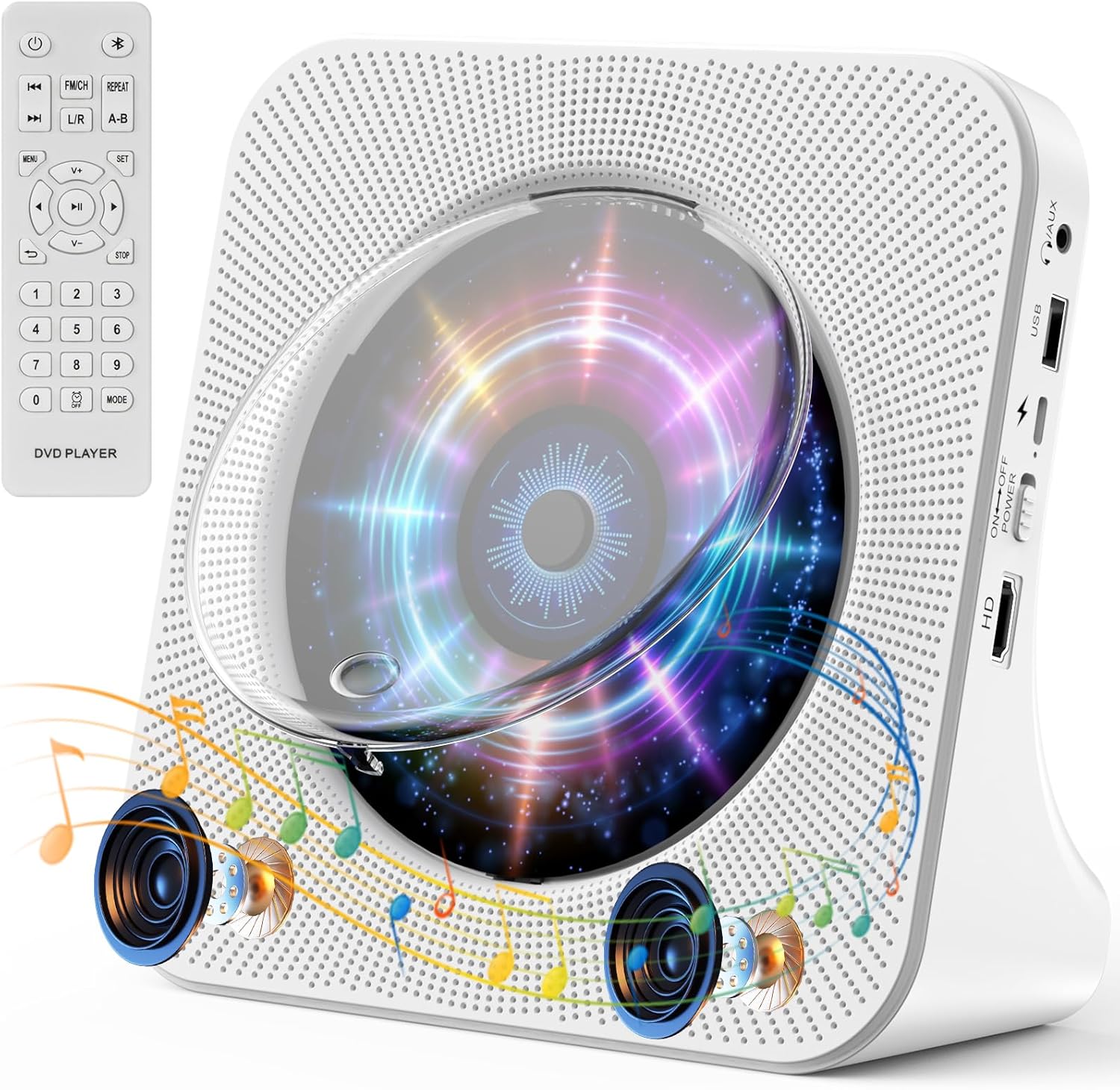 Portable Bluetooth CD Player with Speakers and Remote Control