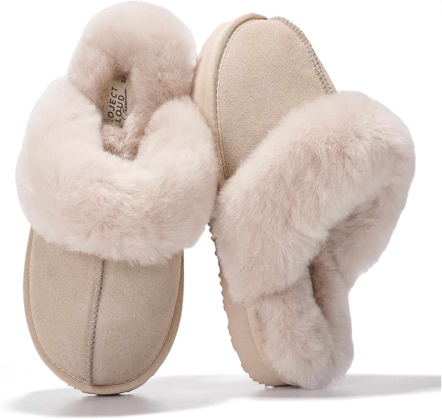 Project Cloud Genuine Leather Slippers for Women with Fur Lining