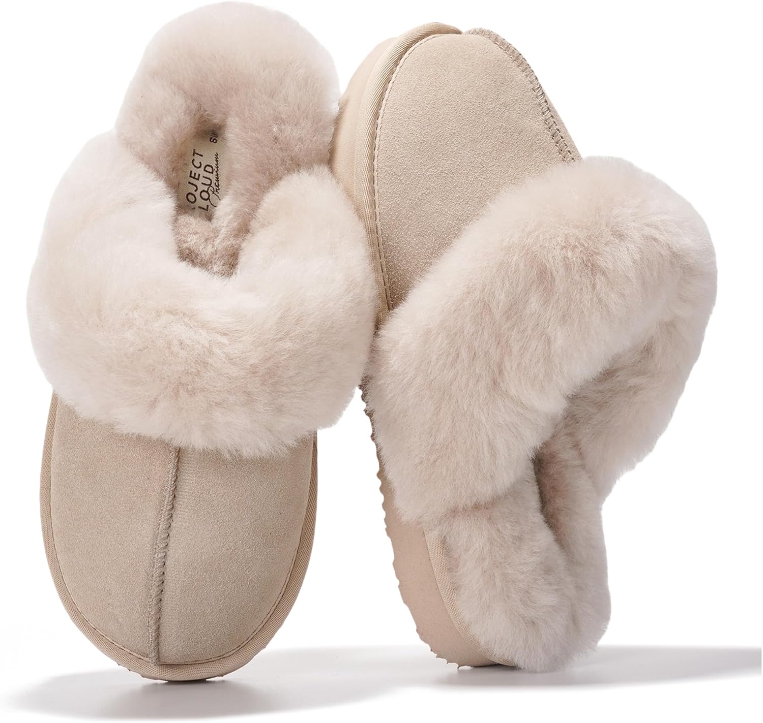 Project Cloud Genuine Leather Slippers for Women with Fur Lining