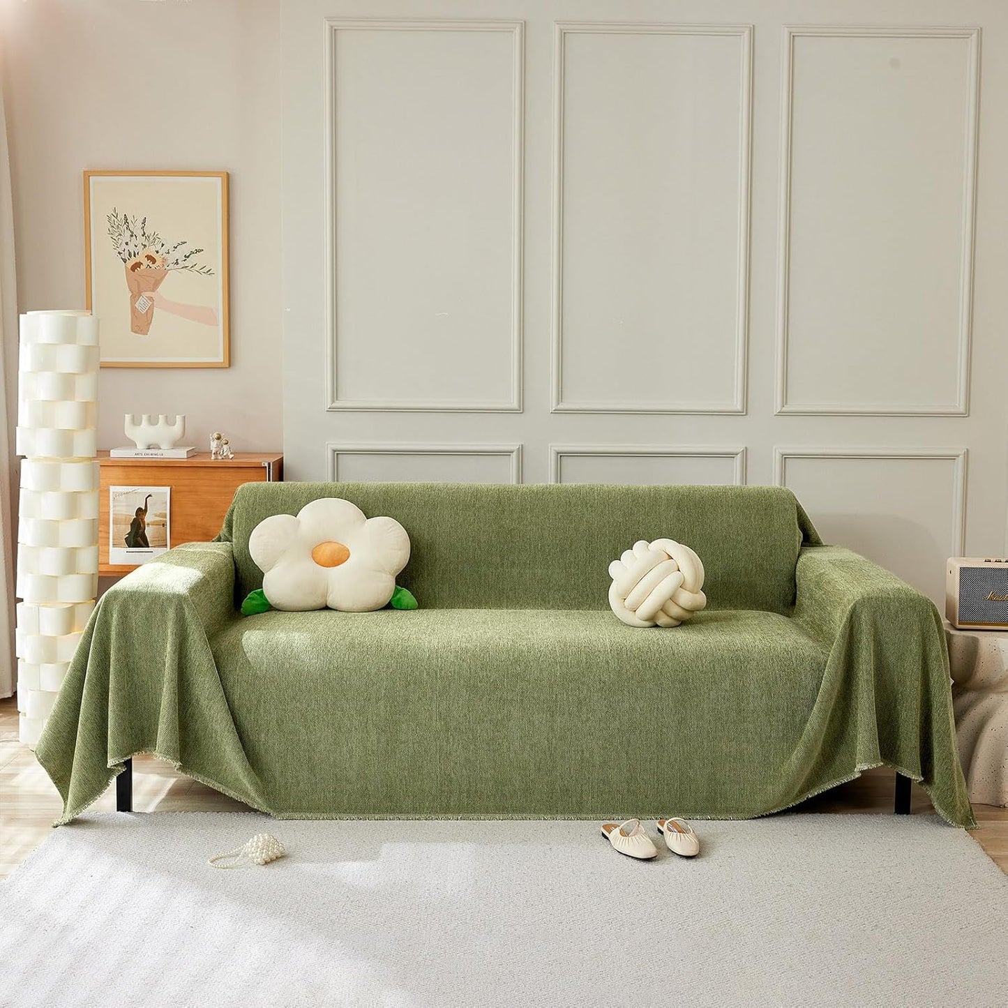 STACYPIK Christmas Matcha Green Sofa Cover for 3 Cushion Couch