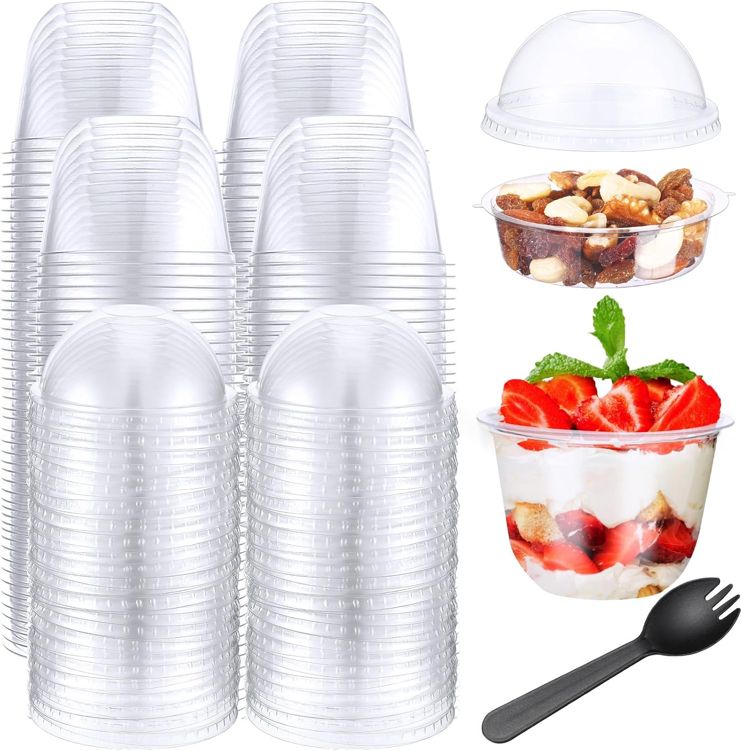 150 Pack Clear Plastic Parfait Cups with Dome Lids for Desserts