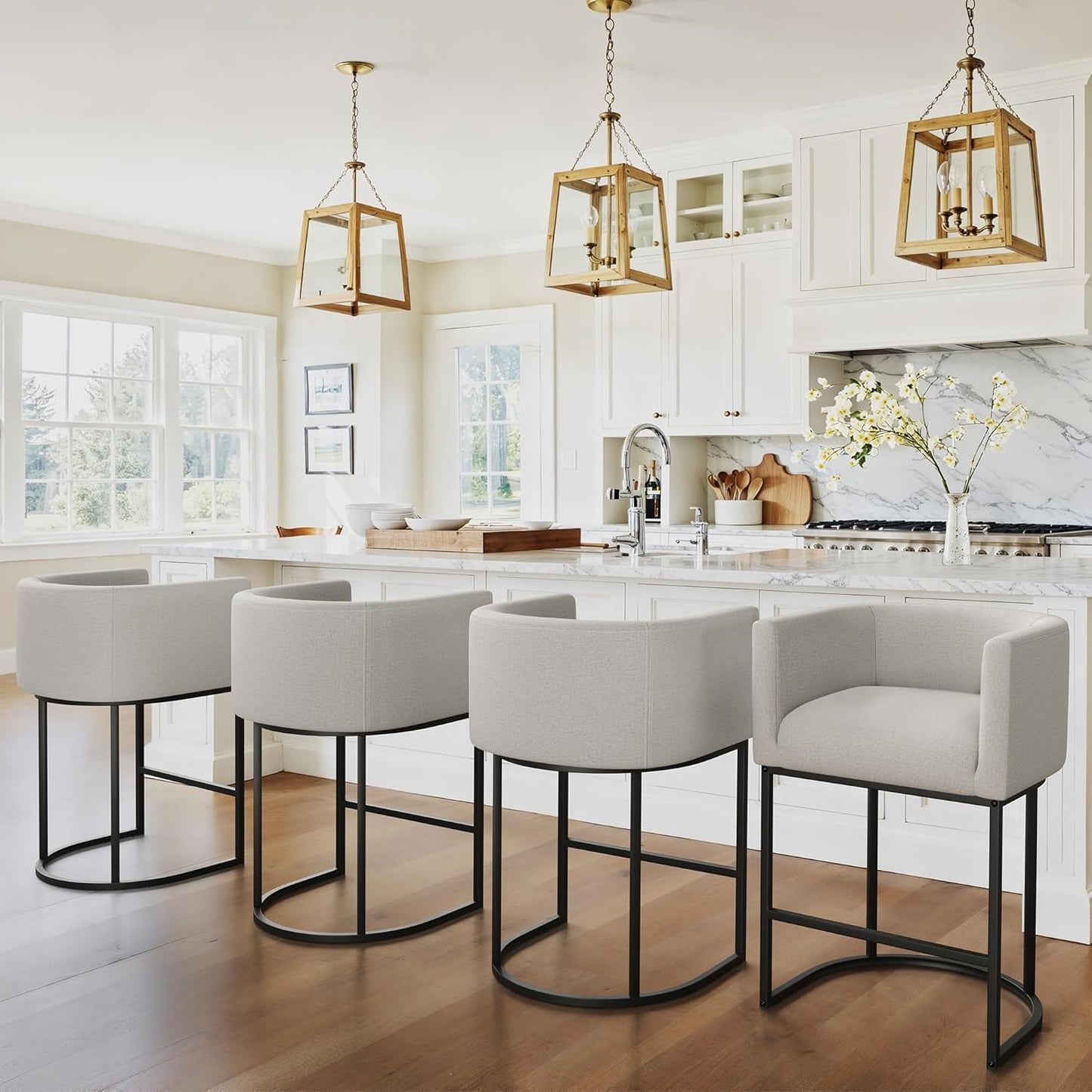 Modern Barrel Counter Height Bar Stools Set of 3 for Kitchen