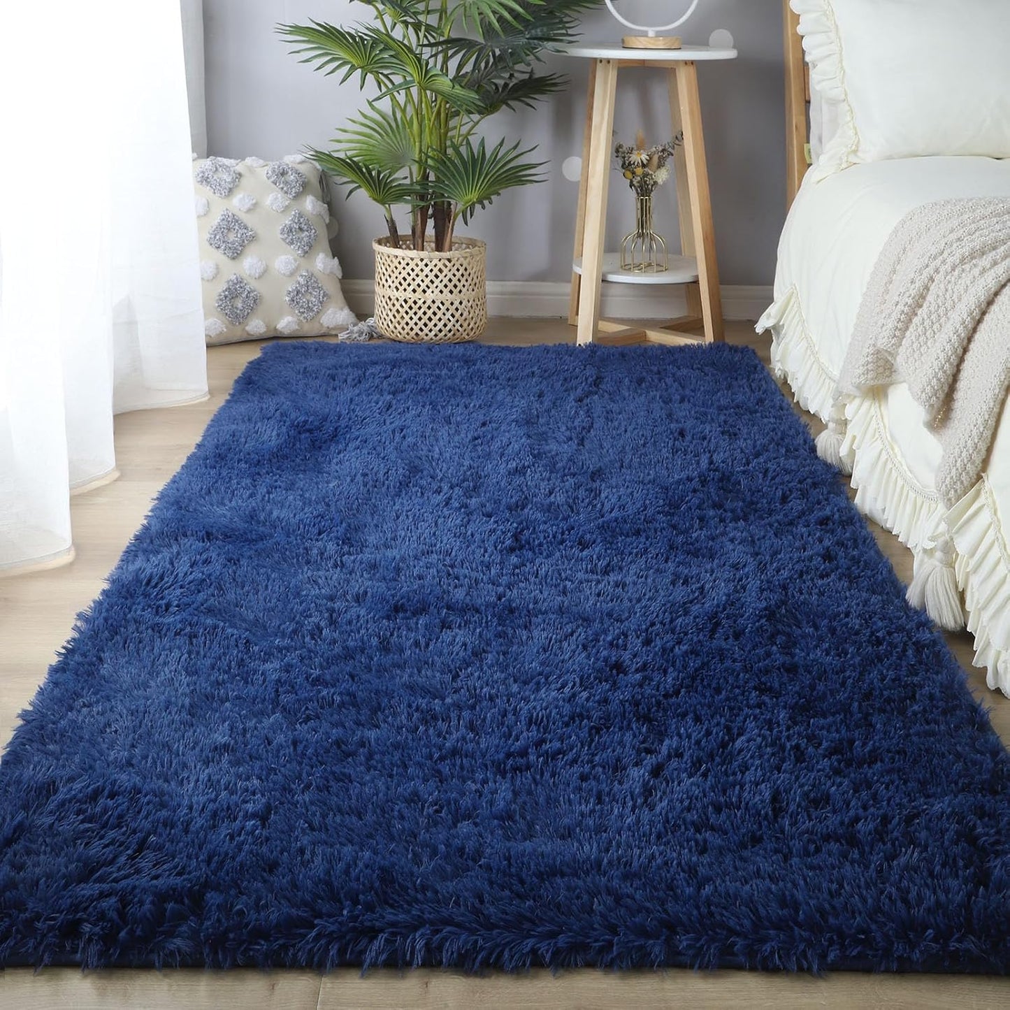 CAIYUECS Blue Shag Area Rug for Cozy Living Room Decor