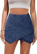 luvamia Jean Skort High Waisted Pull On Stretchy Denim Wrap Skirt