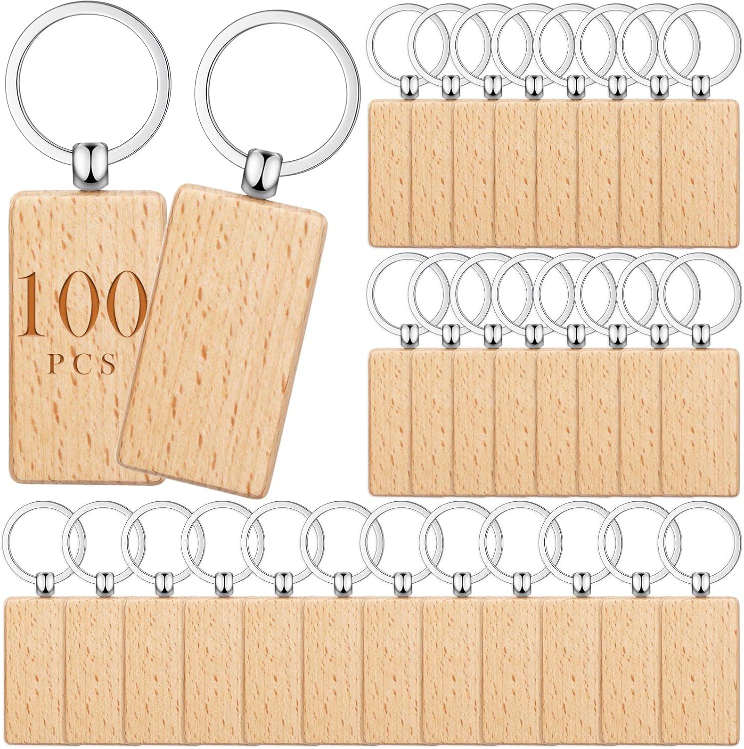 Yinkin 100 Pcs Wooden Keychain Blanks for DIY Crafts Projects