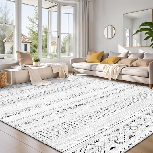 Large Living Room Area Rug 9x12: Soft Boho Moroccan Design