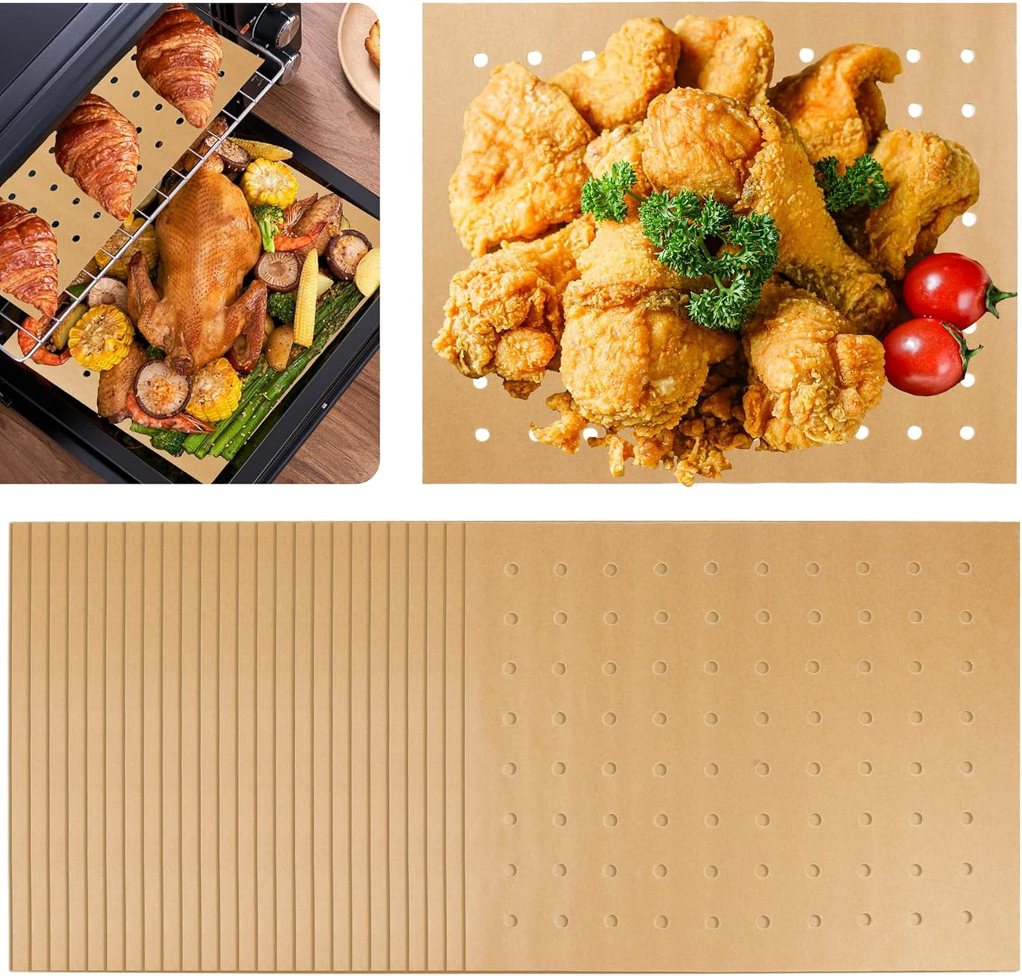 Nonstick Air Fryer Liners - 100 Pcs 11x9 inch Perforated Sheets