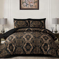 Black Gold Damask Comforter Set King Size - 7 Piece Bedding