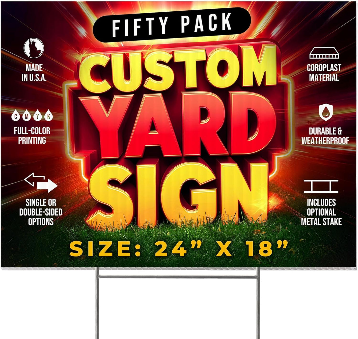 Custom Yard Signs 50 Pack 24x18 for Business and Events