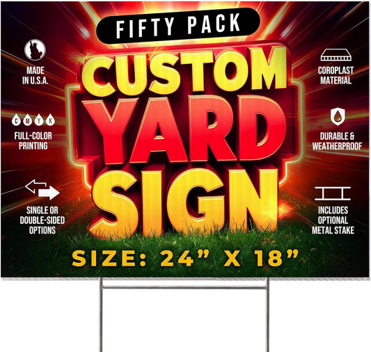 Custom Yard Signs 50 Pack 24x18 for Business and Events