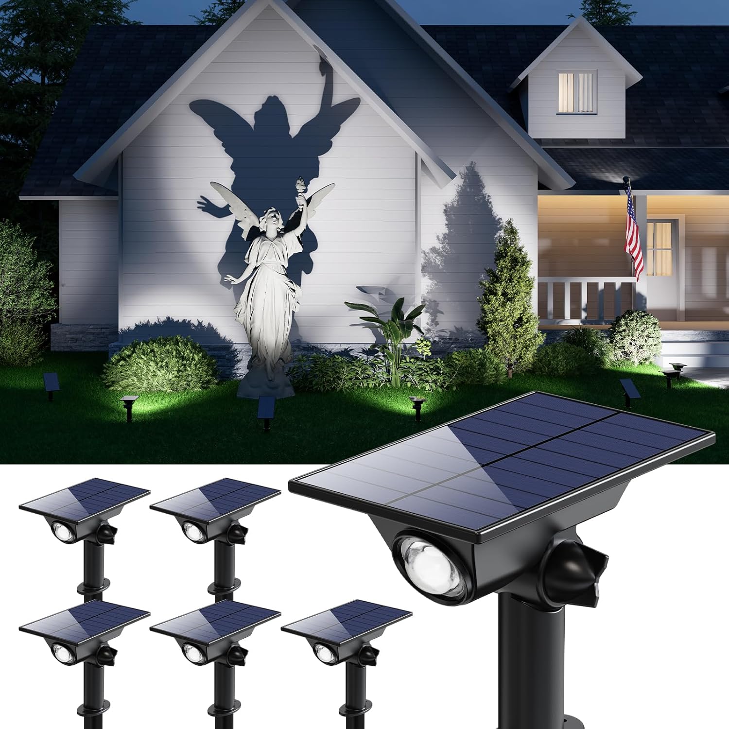 6 Pack Solar Power Spot Lights Outdoor Waterproof LED Dusk to Dawn