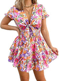 Women Mini Short Dress V Neck Tiered Sundress - Flowy Summer Fit