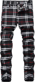Plaid Pants for Men Skinny Stretch Dress Chinos - Slim Fit