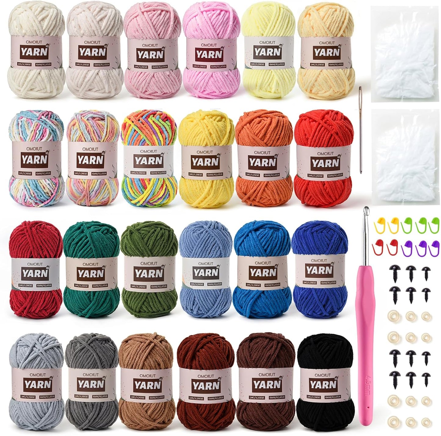 24 Pack Chenille Velvet Yarn by OMoiut for Crocheting