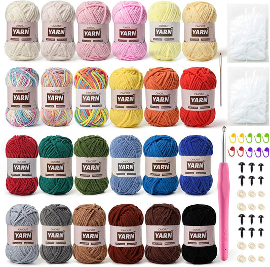 24 Pack Chenille Velvet Yarn by OMoiut for Crocheting