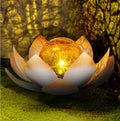 Solar Lotus Garden Light - Metal Lotus Cracked Glass Ball Decorative