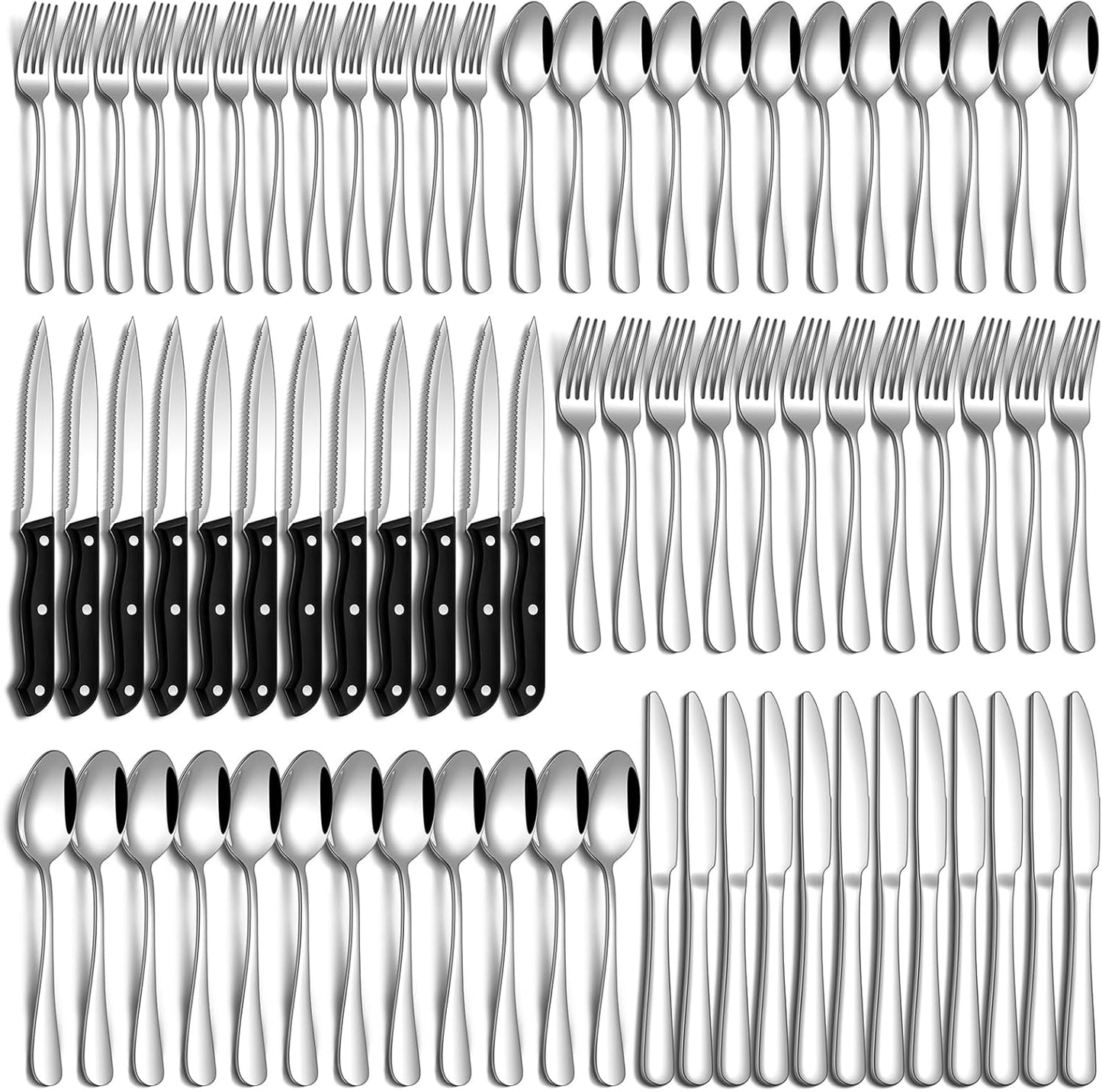 72 Pcs Silverware Set with Steak Knives for Home and Restaurant