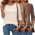 3/4 Sleeve Tops for Women Round Neck 3 Pack - Comfortable Basics