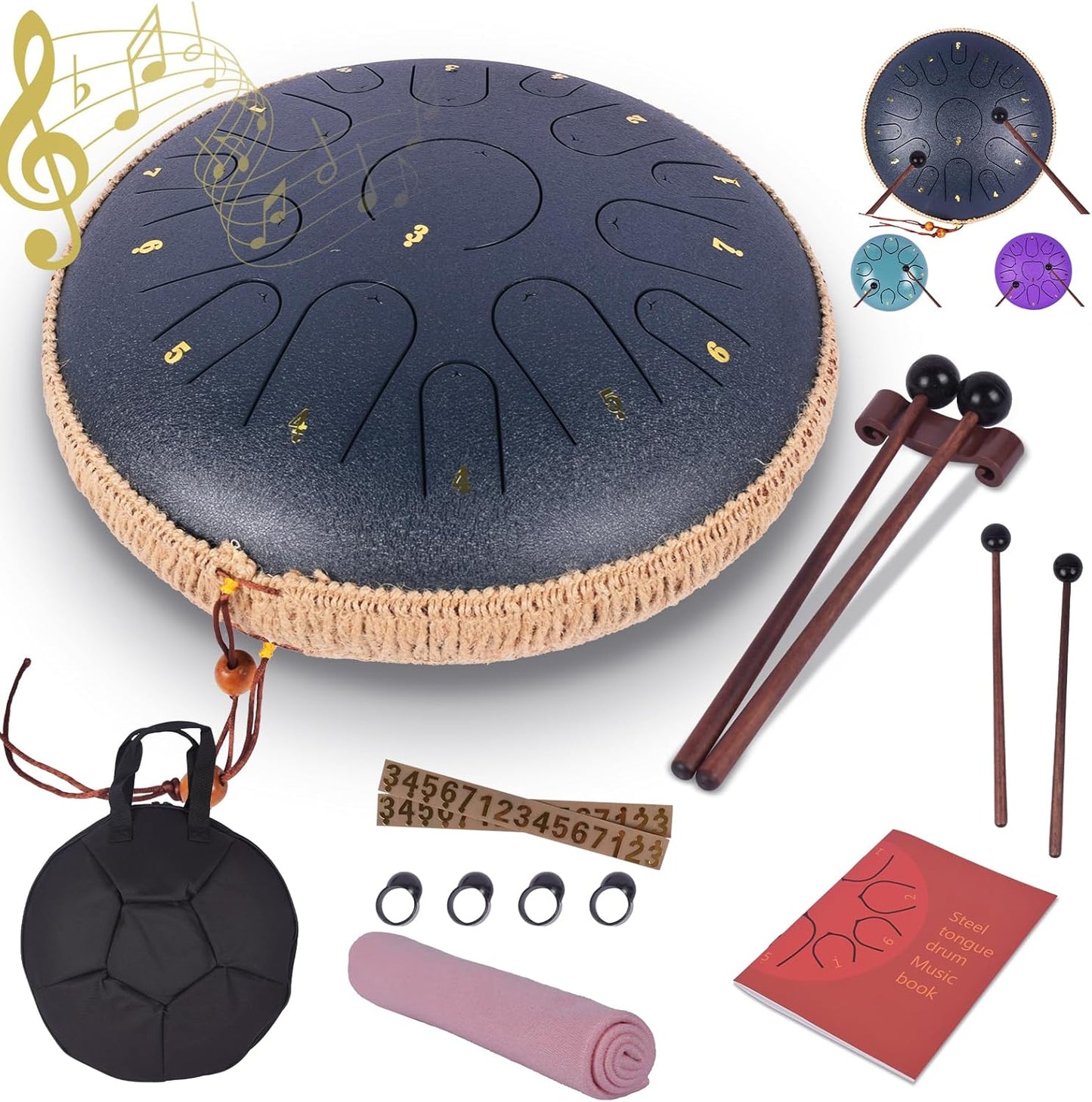Steel Tongue Drum - 14in 15 Notes Rain Drum for All Ages