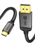 USB C to DisplayPort 2.1 Cable 16K HDR - High Bandwidth Video Adapter