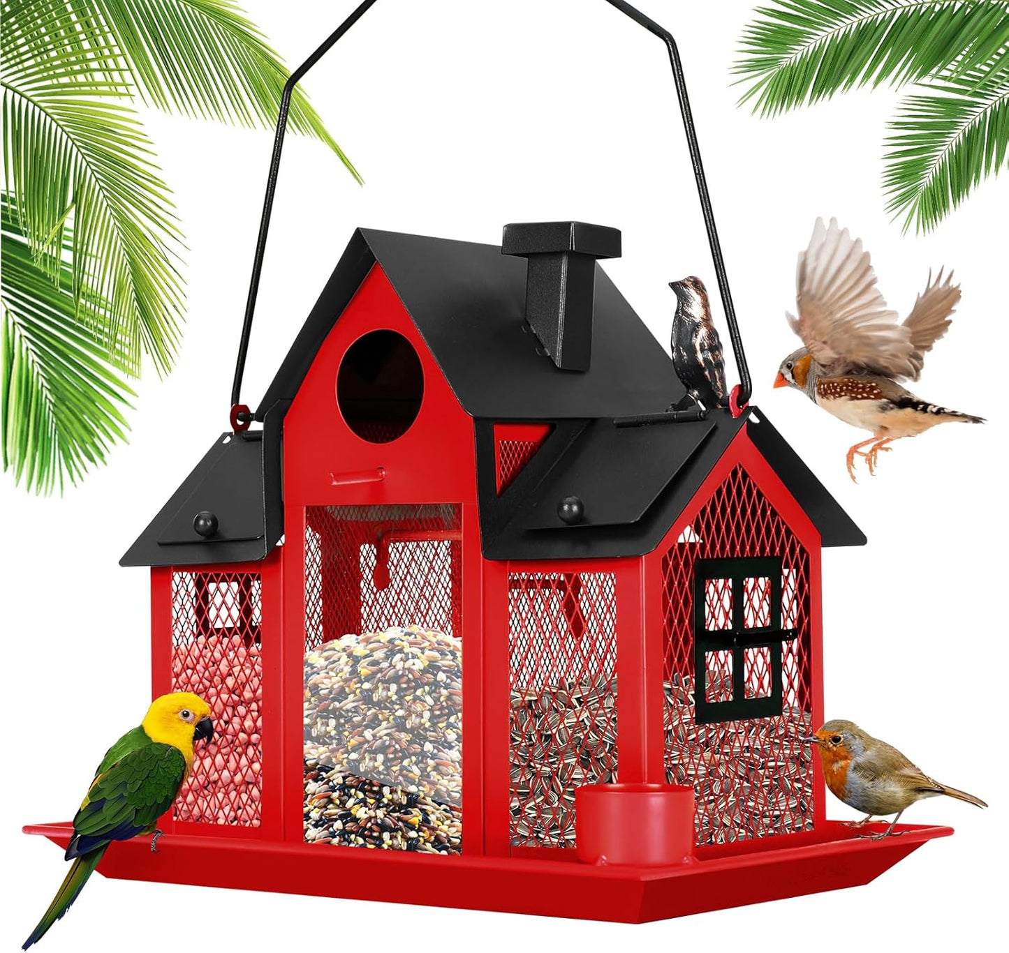 Solar Bird Feeders House for Outside - Large Capacity Metal Feeder
