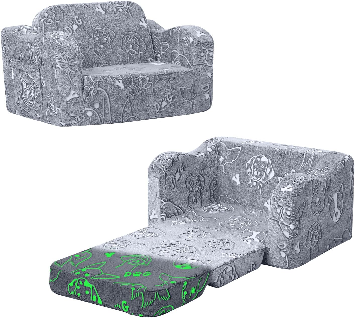 MeMoreCool Glow-in-The-Dark Toddler Fold-Out Sofa Bed for Kids