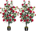 3.6FT Artificial Camellia Fake Tree with 32 Red Flowers - Lifelike