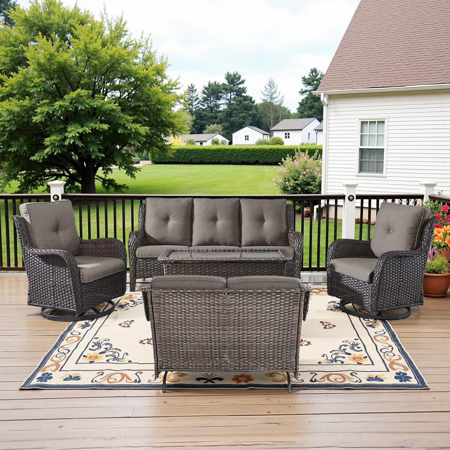 5 Piece Outdoor Patio Furniture Set with Loveseat Glider Chairs
