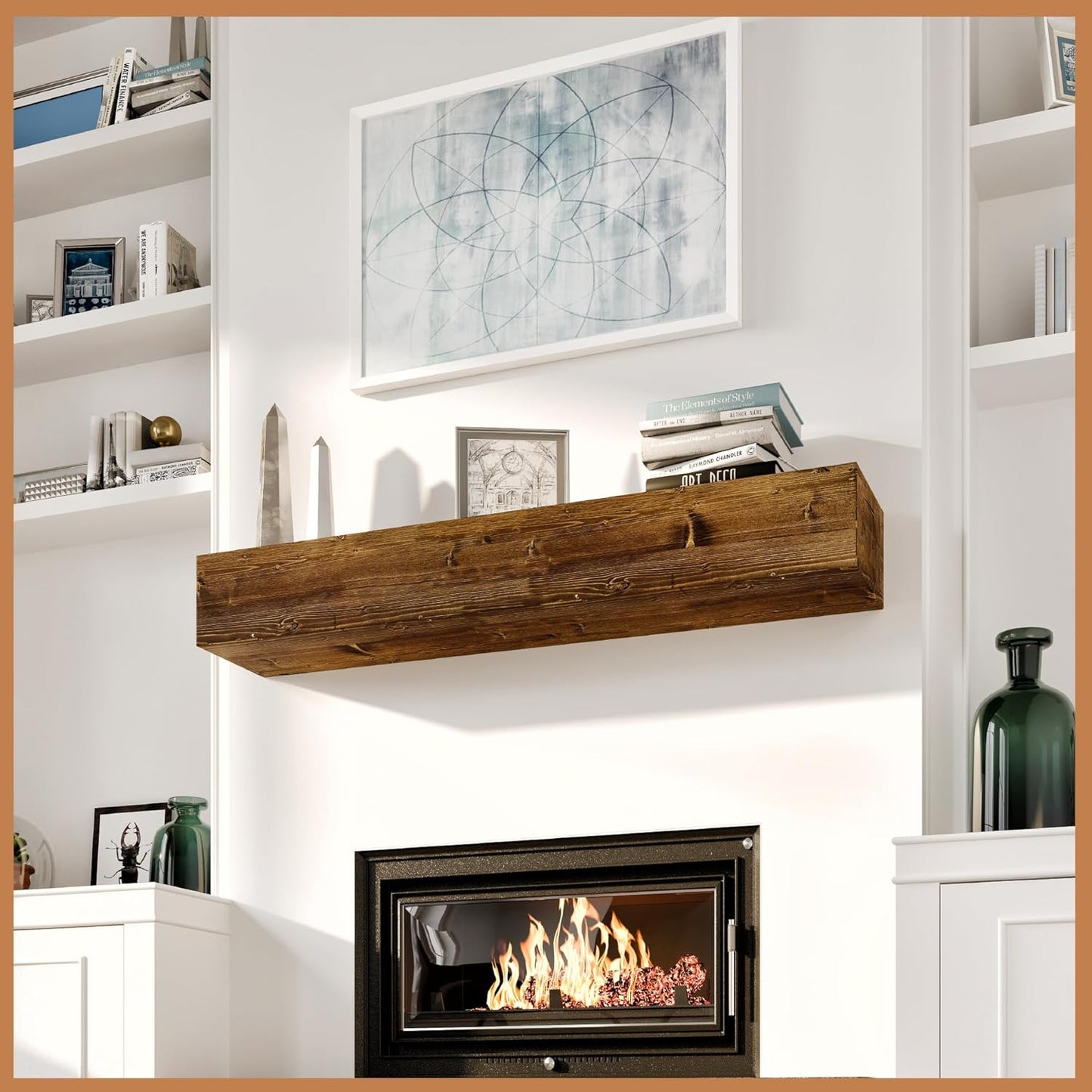 Avana Floating Fireplace Mantel - Rustic Wooden Shelf for Home