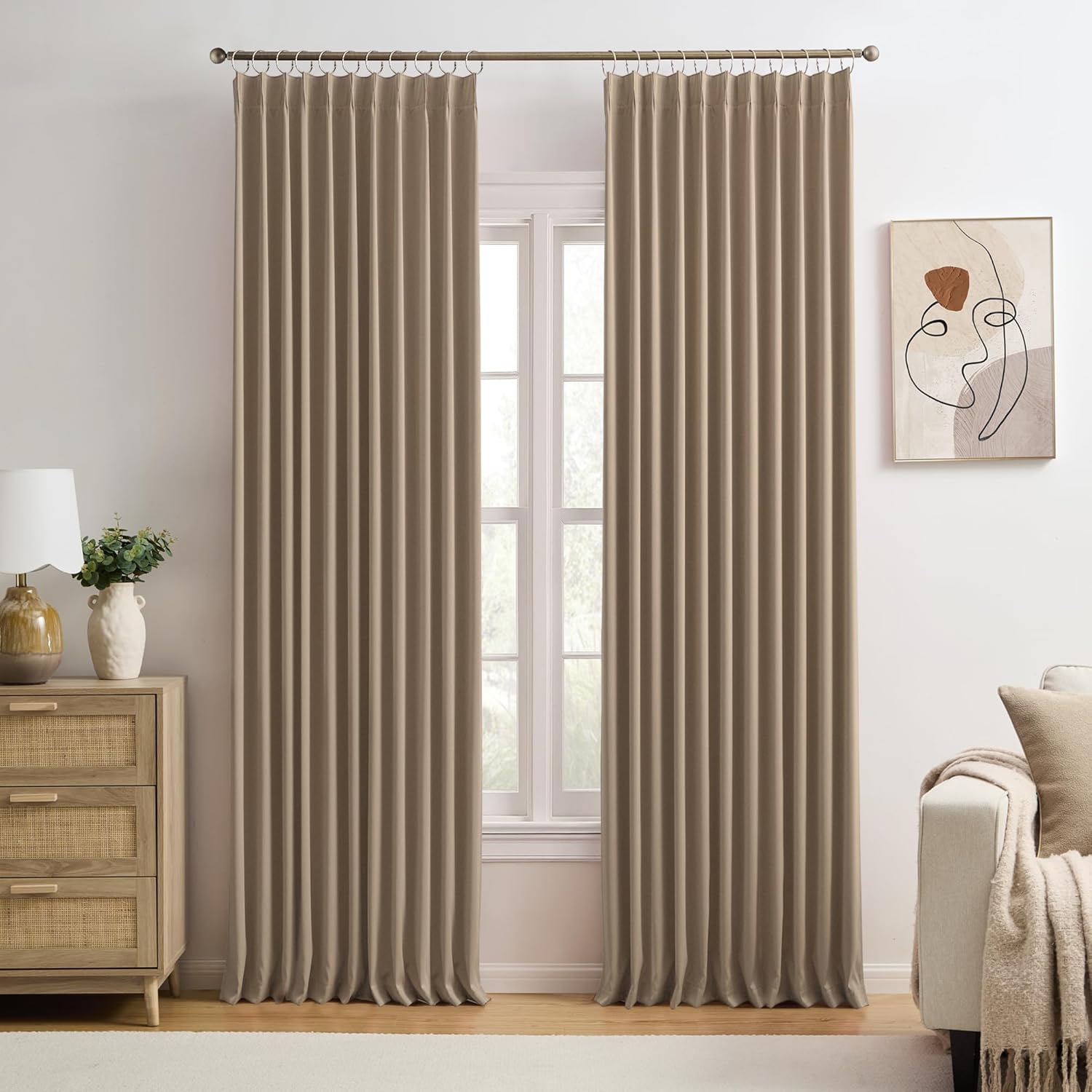 Cappuccino Pinch Pleated 72 Inch Wide Curtains for Elegance