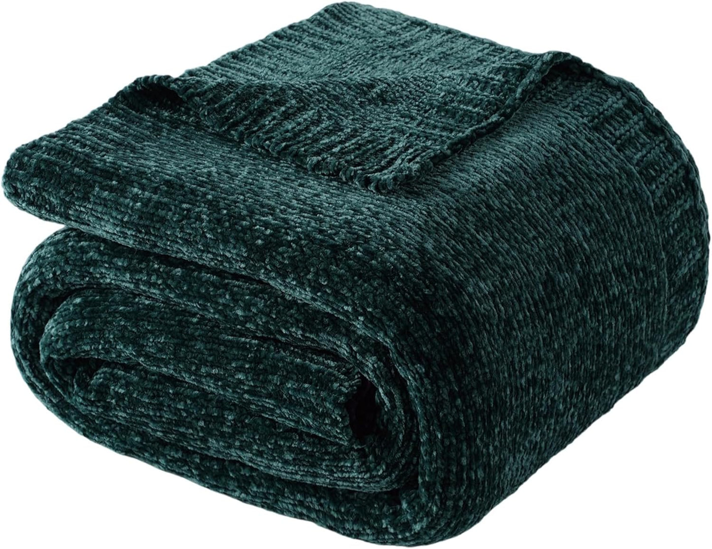BATTILO HOME Christmas Green Chenille Throw Blanket for Cozy Decor