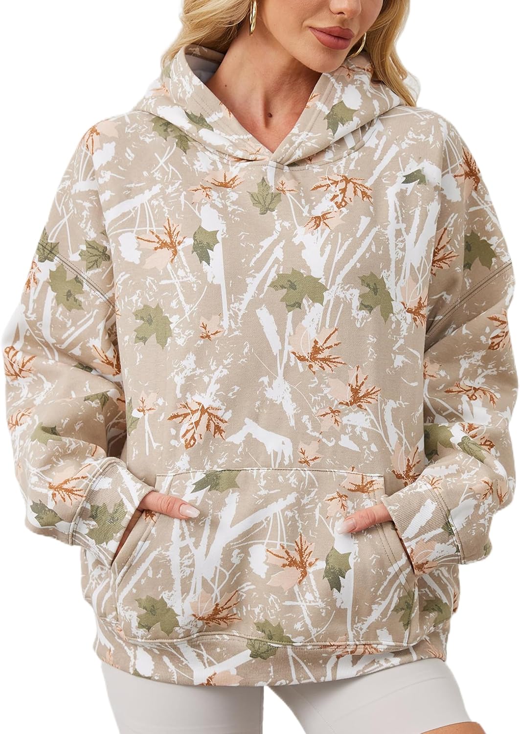 Maple Leaf Camo Hoodie | Cozy Oversized Fleece with Pocket