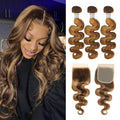 P4/27 Honey Blonde Highlight Body Wave Bundles with 4x4 Closure