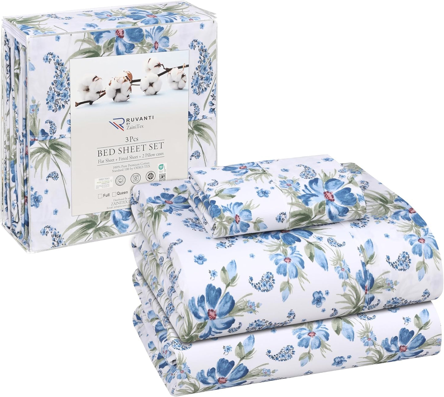 RUVANTI 100% Cotton Twin Sheets Set for Ultimate Comfort