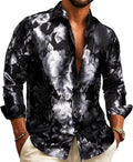 Men's Silk Paisley Floral Button Down Shirt for Men - Satin Dress