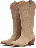 Suede Cowboy Boots for Women Mid Calf Cowgirl Boots - Comfortable Chic